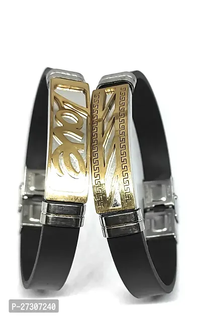 TRINETRI trending Black Stainless Steel copper  Gold plated Love  slinting design couple  Best Friends Band bracelet for men  women-thumb3
