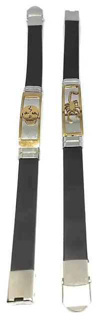 TRINETRI trending Black Stainless Steel copper  Gold plated Ghost Head  Scorpions design couple  Best Friends Band bracelet for men  women-thumb3
