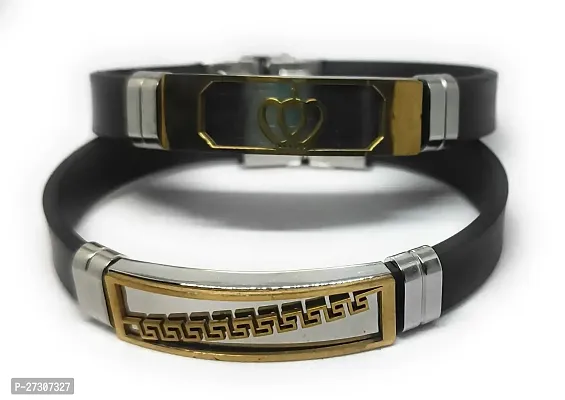 TRINETRI trending Black Stainless Steel copper  Gold plated King Crown  curping line design couple  Best Friends Band bracelet for men  women