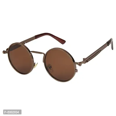 ARZONAI Mens Steampunk Round Sunglasses, Frame Colour:- Brown, Lens Colour- Brown (Medium) ndash; Pack of 1-thumb0