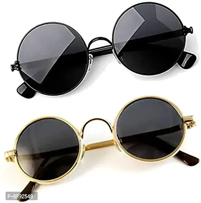 ARZONAI Round Men's and Women's Sunglasses (Black) Combo Pack of 2