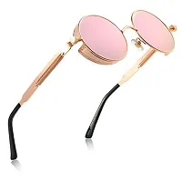 Arzonai Metal Steampunk Round Sunglasses Pack of 2, (Medium) (Blue,Pink)-thumb4