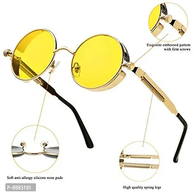 Arzonai Metal Steampunk Round Sunglasses Pack of 2, (Medium) (Yellow,Red)-thumb4