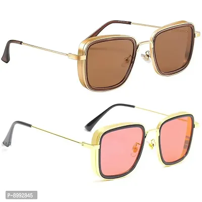 Arzonai Carryminati Mens Square Sunglasses Golden Frame, Pink  Brown Lens (Medium) Pack of 2