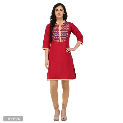 Arzonai Cotton Printed Casual  Ceremony Kurti for Women's (PINK)