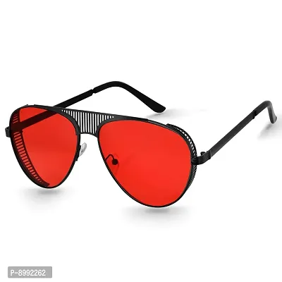 Arzonai Aviator Unisex Sunglasses Black Frame , Red Lens (Large) Pack of 1