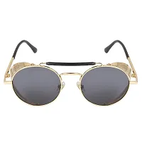 Arzonai Metal Steampunk Round Unisex Sunglasses Pack of 1 (Large) Golden Frame, Black Lens-thumb1