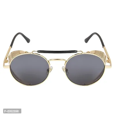 Arzonai Metal Steampunk Round Unisex Sunglasses Pack of 1 (Large) Golden Frame, Black Lens-thumb2