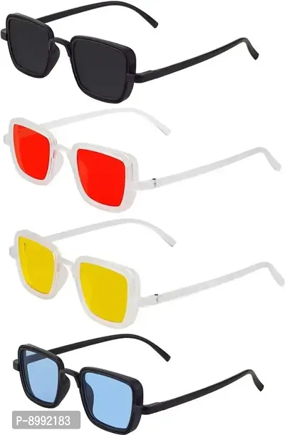 Arzonai Unisex Rectangle Kabir Singh Sunglasses Pack of 4 , Medium (Black, Red, Yellow, Blue)