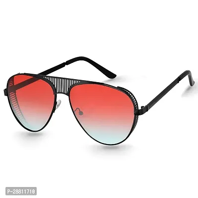 Trendy Metal Branded Aviator Shape Stylish Sunglasses For Women (Black-Red Mirror)