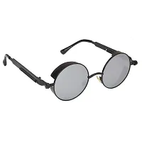 Arzonai Metal Steampunk Unisex Sunglasses Pack of 1 (Large) Black Frame, Silver Mirror Lens-thumb2