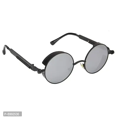 Arzonai Metal Steampunk Unisex Sunglasses Pack of 1 (Large) Black Frame, Silver Mirror Lens-thumb3