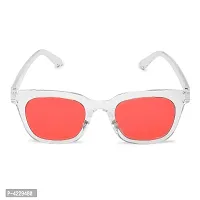 Retro Square Stylish Unisex Sunglasses (Transparent-Red)-thumb2