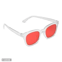 Retro Square Stylish Unisex Sunglasses (Transparent-Red)-thumb1