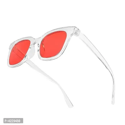 Retro Square Stylish Unisex Sunglasses (Transparent-Red)-thumb0