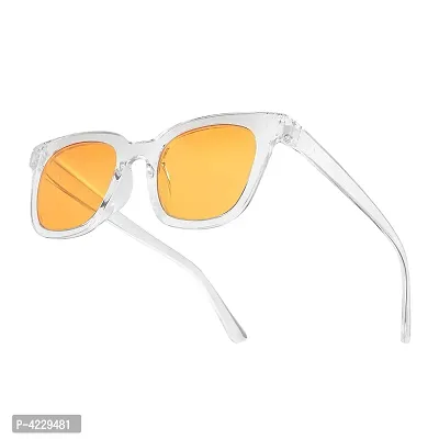 Retro Square Stylish Unisex Sunglasses (Transparent-Orange)