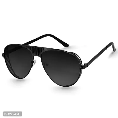 Trendy Metal Branded Aviator Shape Stylish Sunglasses For Men  Woman (Black-Black)-thumb0