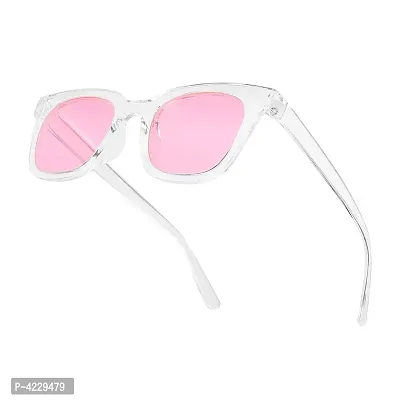 Retro Square Stylish Unisex Sunglasses (Transparent-Pink)