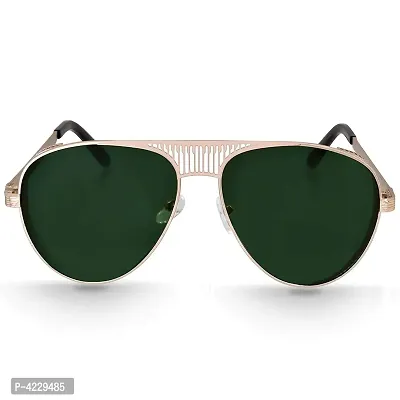 Trendy Metal Branded Aviator Shape Stylish Sunglasses For Men  Woman (Golden-Green)-thumb2