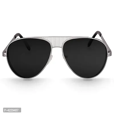 Trendy Metal Branded Aviator Shape Stylish Sunglasses For Men  Woman (Silver-Black)-thumb2