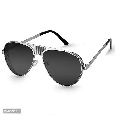 Trendy Metal Branded Aviator Shape Stylish Sunglasses For Men  Woman (Silver-Black)-thumb0