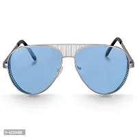 Trendy Metal Branded Aviator Shape Stylish Sunglasses For Men  Woman (Silver-Blue)-thumb1