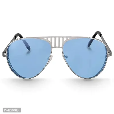 Trendy Metal Branded Aviator Shape Stylish Sunglasses For Men  Woman (Silver-Blue)-thumb2