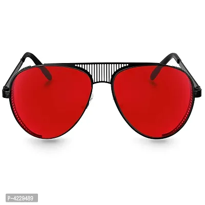 Trendy Metal Branded Aviator Shape Stylish Sunglasses For Men  Woman (Black-Red)-thumb2