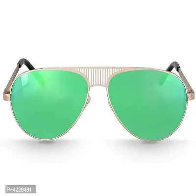 Trendy Metal Branded Aviator Shape Stylish Sunglasses For Men  Woman (Golden-Green Mirror)-thumb2