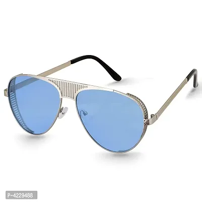 Trendy Metal Branded Aviator Shape Stylish Sunglasses For Men  Woman (Silver-Blue)-thumb0