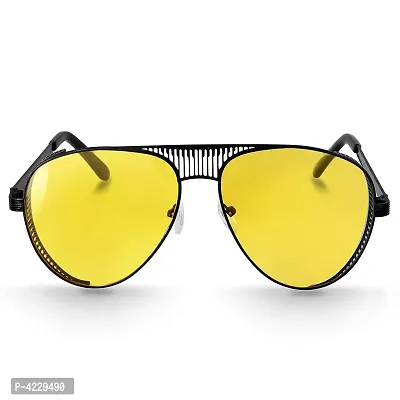 Trendy Metal Branded Aviator Shape Stylish Sunglasses For Men  Woman (Black-Yellow)-thumb2