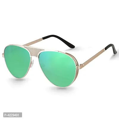 Trendy Metal Branded Aviator Shape Stylish Sunglasses For Men  Woman (Golden-Green Mirror)-thumb0