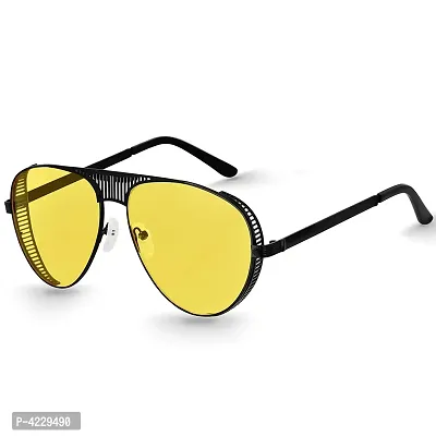 Trendy Metal Branded Aviator Shape Stylish Sunglasses For Men  Woman (Black-Yellow)-thumb0