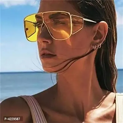 Oversized Badshah Inspired | Sahil Khan Inspired Stylish Sunglasses For Men  Women Large (Gold-Yellow)-thumb3
