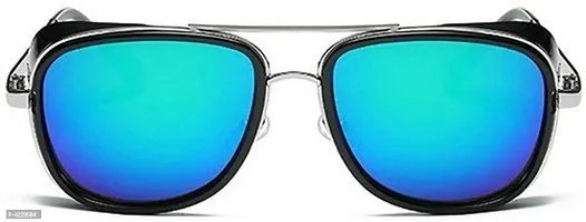 Iron Man 3 Tony Stark Inspired Branded Aviator Steampunk Retro Vintage Fashion Sunglasses For Men  Women (Black-Blue-Mirror)-thumb1