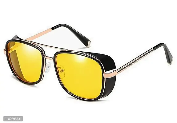 Iron Man 3 Tony Stark Inspired Branded Aviator Steampunk Retro Vintage Fashion Sunglasses For Men  Women (Black-Yellow)