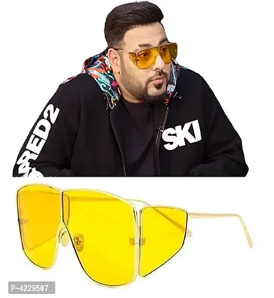 Oversized Badshah Inspired | Sahil Khan Inspired Stylish Sunglasses For Men  Women Large (Gold-Yellow)-thumb4