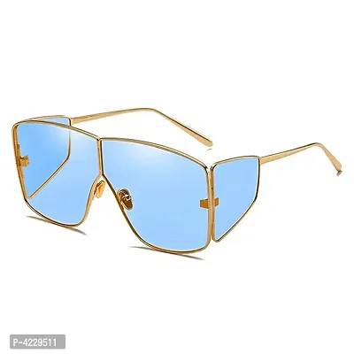 Oversized Badshah Inspired | Sahil Khan Inspired Stylish Sunglasses For Men  Women Large (Gold-Skyblue)