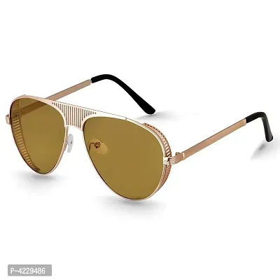 Trendy Metal Branded Aviator Shape Stylish Sunglasses For Men  Woman (Golden-Brown)
