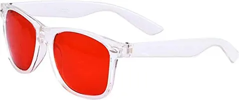 Trendy Wayfarer Square Shape Plastic Stylish Unisex Sunglasses (Transparent-Red