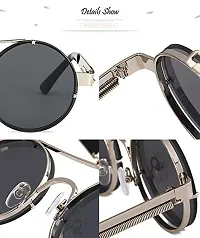 Stylish Metal Black Round Sunglasses For Unisex-thumb3