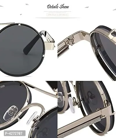 Stylish Metal Black Round Sunglasses For Unisex-thumb4