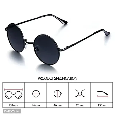 Stylish Metal Black Round Sunglasses For Unisex-thumb3