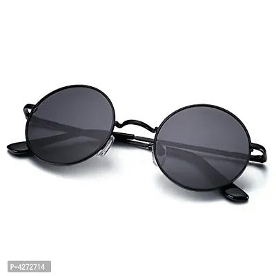 Stylish Metal Black Round Sunglasses For Unisex-thumb0