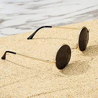 Stylish Metal Black Round Sunglasses For Unisex-thumb3