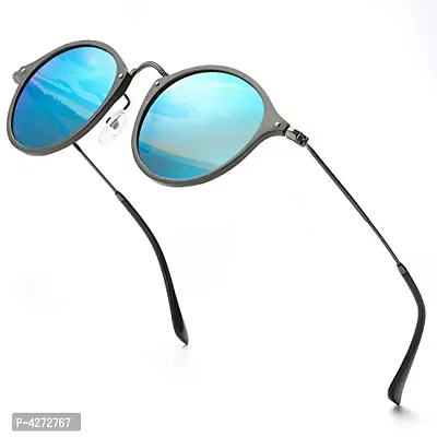Stylish Plastic Blue Oval Sunglasses For Unisex-thumb0