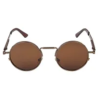 ARZONAI Mens Steampunk Round Sunglasses, Frame Colour:- Brown, Lens Colour- Brown (Medium) ndash; Pack of 1-thumb1