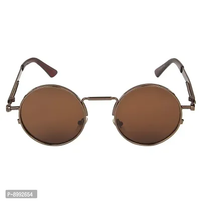 ARZONAI Mens Steampunk Round Sunglasses, Frame Colour:- Brown, Lens Colour- Brown (Medium) ndash; Pack of 1-thumb2