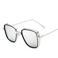 ARZONAI Men's Square Sunglasses Silver Frame Silver Lens (Medium) - Pack of 1-thumb2
