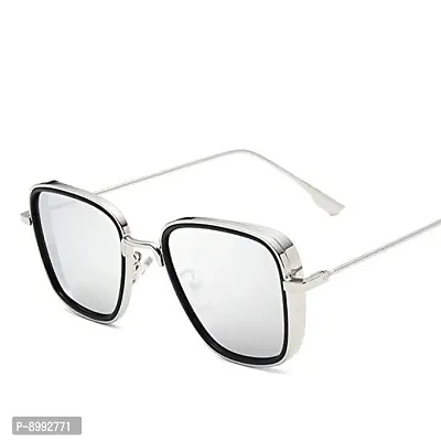 ARZONAI Men's Square Sunglasses Silver Frame Silver Lens (Medium) - Pack of 1-thumb3